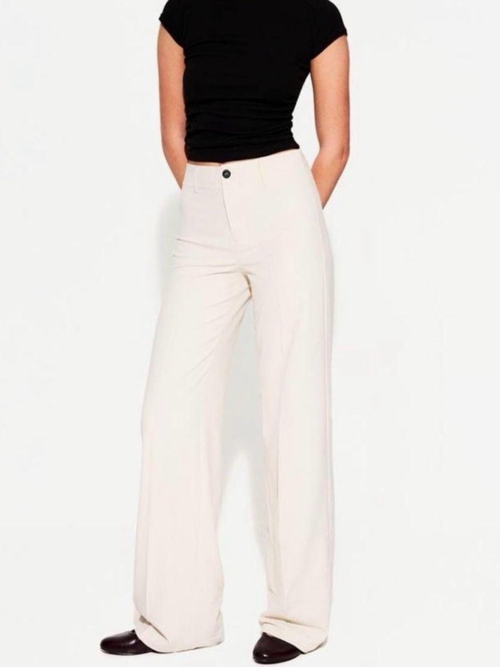 Bershka Cream Wide Leg Trousers